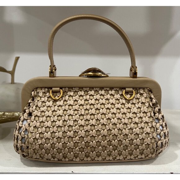 Cult Gaia Zuma Mini Crossbody in Sand - Woven Leather Kiss Lock - Picture 6 of 11